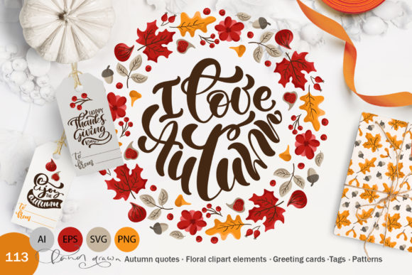 I Love Autumn: A Perfect Blend of Floral Happiness and Vintage Lettering